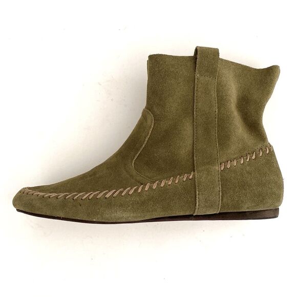 Anthropologie Latigo Olive Green Suede Moccasin Boho Bootie sz 9.5 Cottagecore - Picture 3 of 9